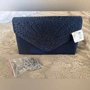 Navy Crystal-Embellished Evening Clutch